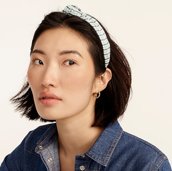 J.Crew plaid cotton voile knot headband, green - Picture 2 of 4